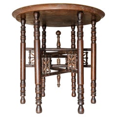 Handcrafted Liberty of London Folding Tea Table with Brass Tray, 1900s