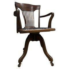 Victorian Antique Oak Clerks Desk Chair, Curved Railback, 19th Century