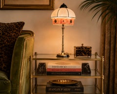 Art Nouveau Faux Bamboo Brass Table Lamp with A Milk Glass Shade