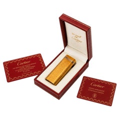 Rare Cartier 18ct Brushed Gold Plated Trinity Ringed Cigarette Lighter With Box
