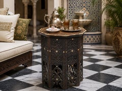 Antique Middle Eastern Octagonal Occasional Table With Inlaid Bone & Wood