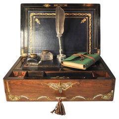 Antique Rare Rosewood Decorative Writing Slope With Secret Compartments