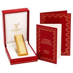 Rare Cartier Ribbed 18ct Gold Plate Cigarette Lighter In Original Cartier Box