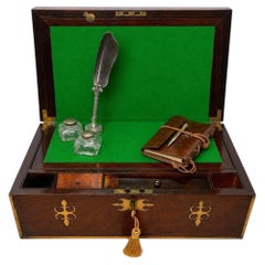 Antique Brass-Mounted Hardwood Writing Slope with Secret Compartments