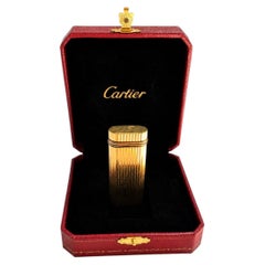 Cartier 18k Gold Plated Trinity Ribbed Pocket Cigarette Lighter & Cartier Box