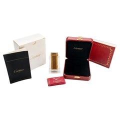 Cartier 18k Gold Plated Trinity Ribbed Pocket Cigarette Lighter & Cartier Box