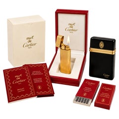 Cartier 18k Gold Plated Godron Pocket Cigarette Lighter & Cartier Cigarette Case