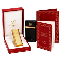 Rare Cartier 18ct Gold Plate Lighter With Black Leather Cigarette Case & Box