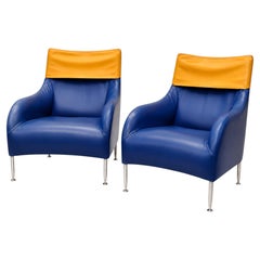 Pair of Matching B&B Italia Florence Armchairs by Antonio Citterio, Blue & Ochre