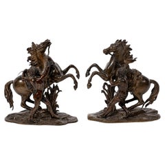 Pair of 19th Century Bronzed Spelter Marly Horse Figures After Guillaume Coustou