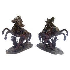 Pair of 19th Century Bronzed Spelter Marly Horse Figures After Guillaume Coustou