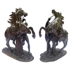 Pair of 19th Century Bronzed Spelter Marly Horse Figures After Guillaume Coustou