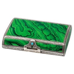 Rare Art Deco 925 Sterling Silver Import Malachite Enamel Cigarette Case 111g
