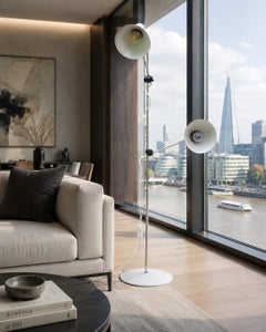 Mid Century Modern White Twin-Head Standard Lamp by G. A. Scott for Maclamp