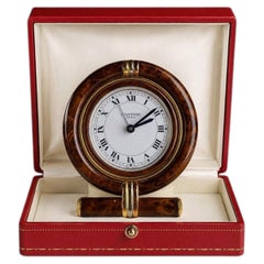 Cartier Circular Desk Clock Gilt Metal & Tortoiseshell Enamel free us import fee