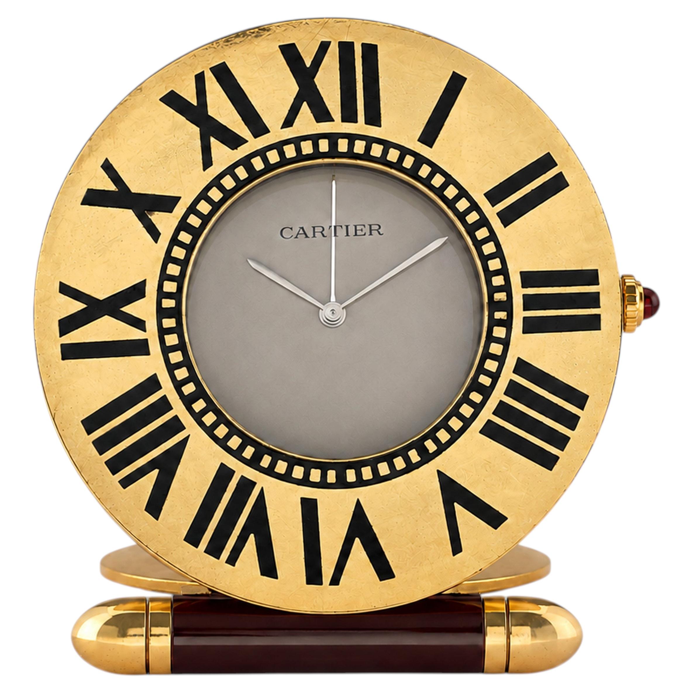Cartier Quartz Burgundy Folding Alarm Desk Clock Pendulette free US import fees For Sale