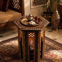 Antique 19th Century Hand-Crafted Moroccan Hexagonal Fruitwood Table