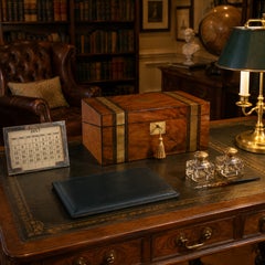 Antique Victorian Brass Bound Campaign Walnut Writing Slope Free import fees USA