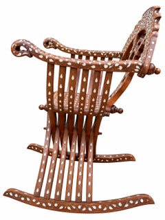Late 19th Century Levantine Savonarola Rocking Chair With Beautiful Floral Inlay