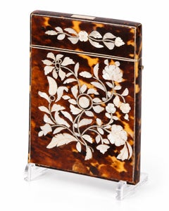 Antique Lacquered Calling Card Case With Floral Motifs 1800's