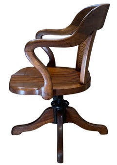 A Victorian Antique Bergere Mahogany Clerks Desk Chair With Open Swan Arms