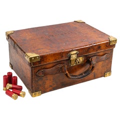 Vintage Leather & Brass Shotgun Cartridge Case 1800's ***free import fees USA***