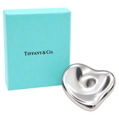 Tiffany & Co. Elsa Peretti Sculptural Heart Brooch in Sterling Silver With Box