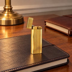 Cartier 18ct Gold Plated Godron Lighter & Leather Louis Vuitton Cigarette Case