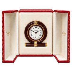 Rare Cartier Circular Desk Clock Gilt Metal & Burgundy Enamel free us import fee