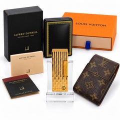 Dunhill 18ct Gold Plated Serviced Lighter & Leather Louis Vuitton Cigarette Case