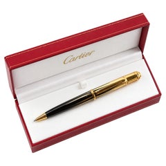 Rare Cartier Diabolo “Flame” Gold-Plated & Black Ballpoint Pen with Box