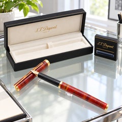 Vintage S.T. Stylo plume Dupont laqué orange avec plume en or 18 carats et coffret