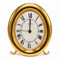 Horloge de bureau Cartier « Baignoire » ovale plaquée or, dans son coffret ** Frais d'importation offerts vers les États-Unis **