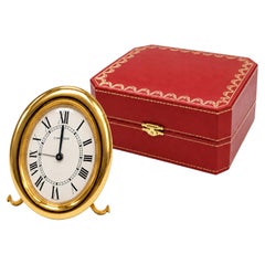 Horloge de bureau Cartier « Baignoire » ovale plaquée or, dans son coffret ** Frais d'importation offerts vers les États-Unis **
