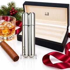 Rare Dunhill Pewter Cigar Case & Hip Flask Combination with Presentation Box