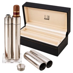 Rare Dunhill Pewter Cigar Case & Hip Flask Combination with Presentation Box