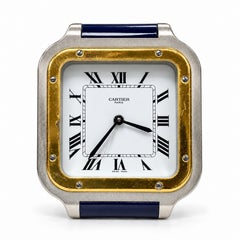 Cartier Santos Silver & Blue Enamel Tone Travel Alarm Clock Free USA Import Fees