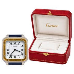 Cartier Santos Silver & Blue Enamel Tone Travel Alarm Clock Free USA Import Fees