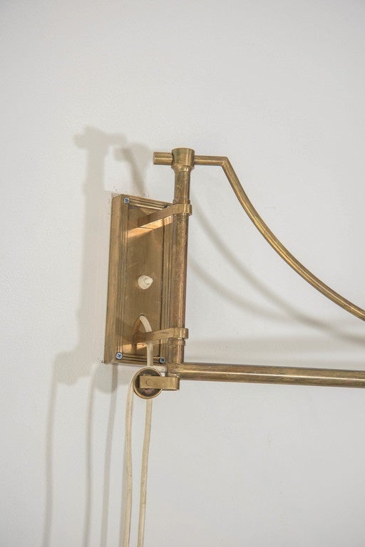 Brass Mid-Century Adjustable Swing-Arm Wall Light For Sale