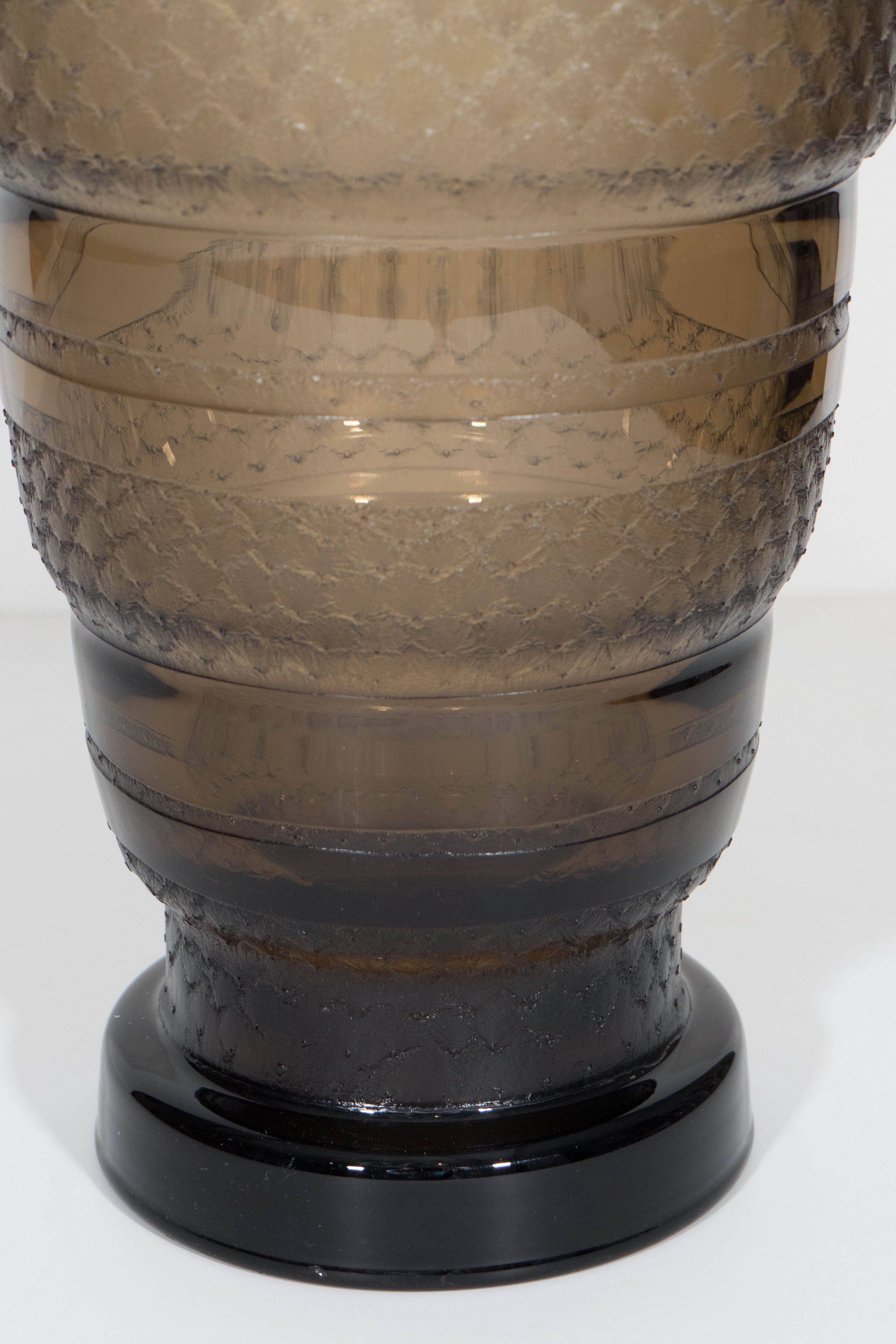 Italian cut-glass vase in an unusual smokey color.