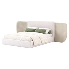 Cama Margem Contemporánea de Piel Natural y Microfibra Beige