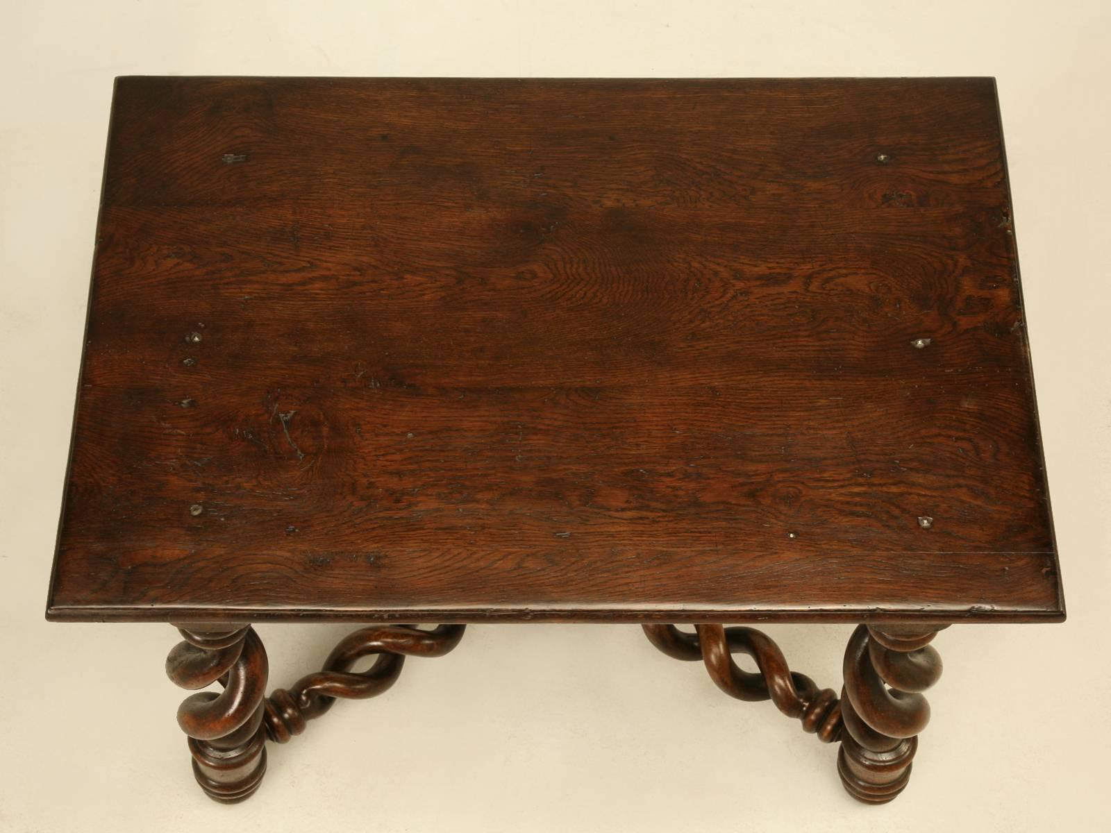 Louis XIII French Small Desk or End Table Unusual Open Barley Twist Legs c1800's Restored For Sale