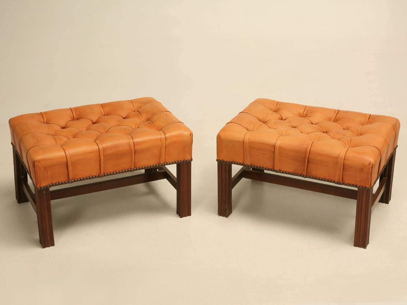 English Chesterfield Wingbacks with Matching Ottomans 5