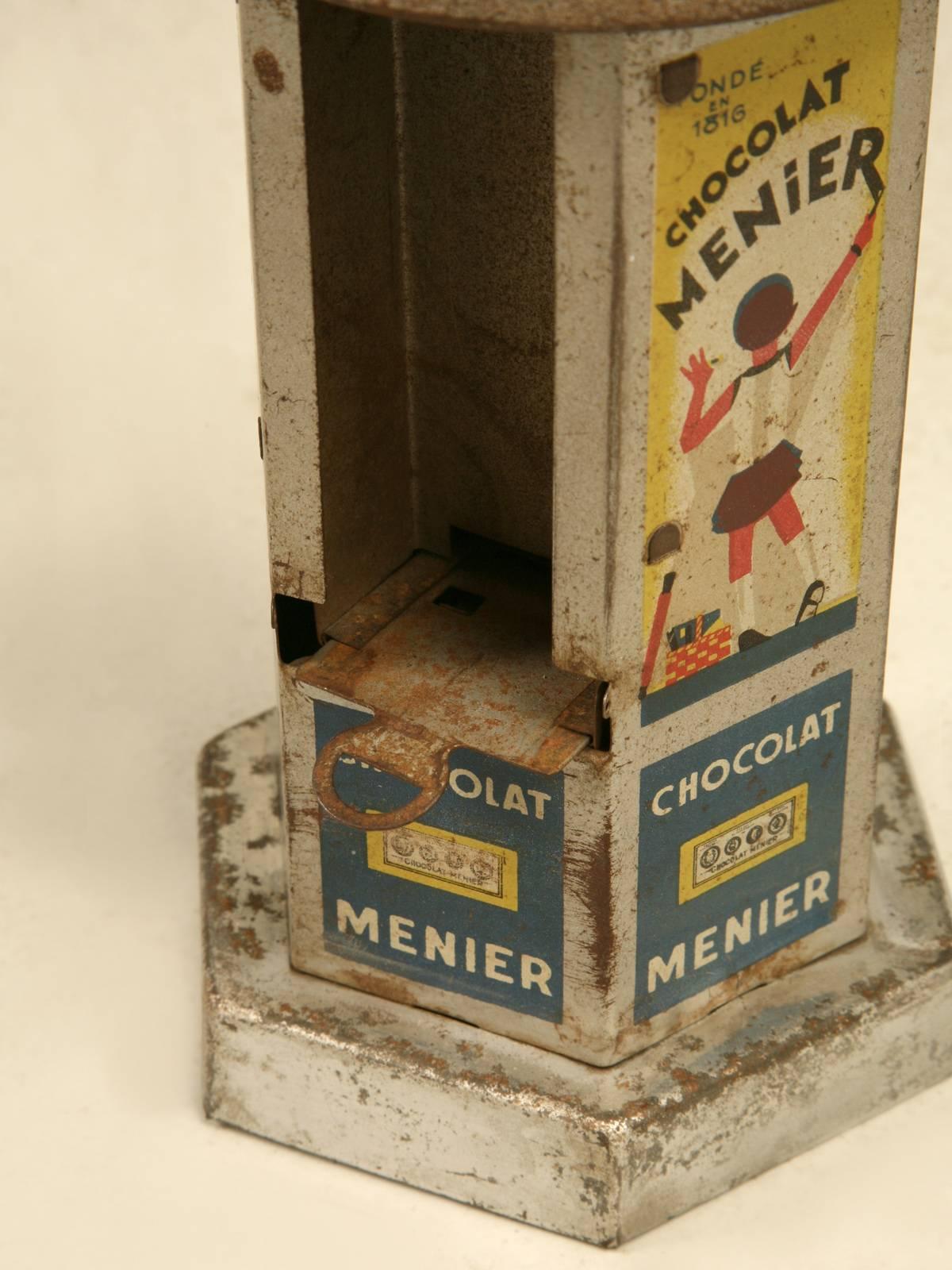 Chocolate Menier Dispenser from a Store in Paris France All Original c1930's In Good Condition For Sale In Chicago, IL