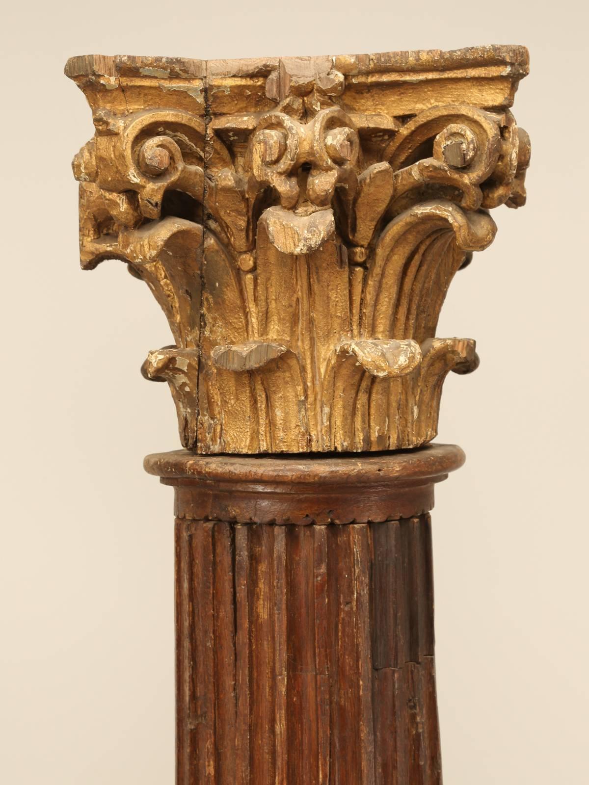 Pair of French Oak Fluted Corinthian Columns In Fair Condition In Chicago, IL