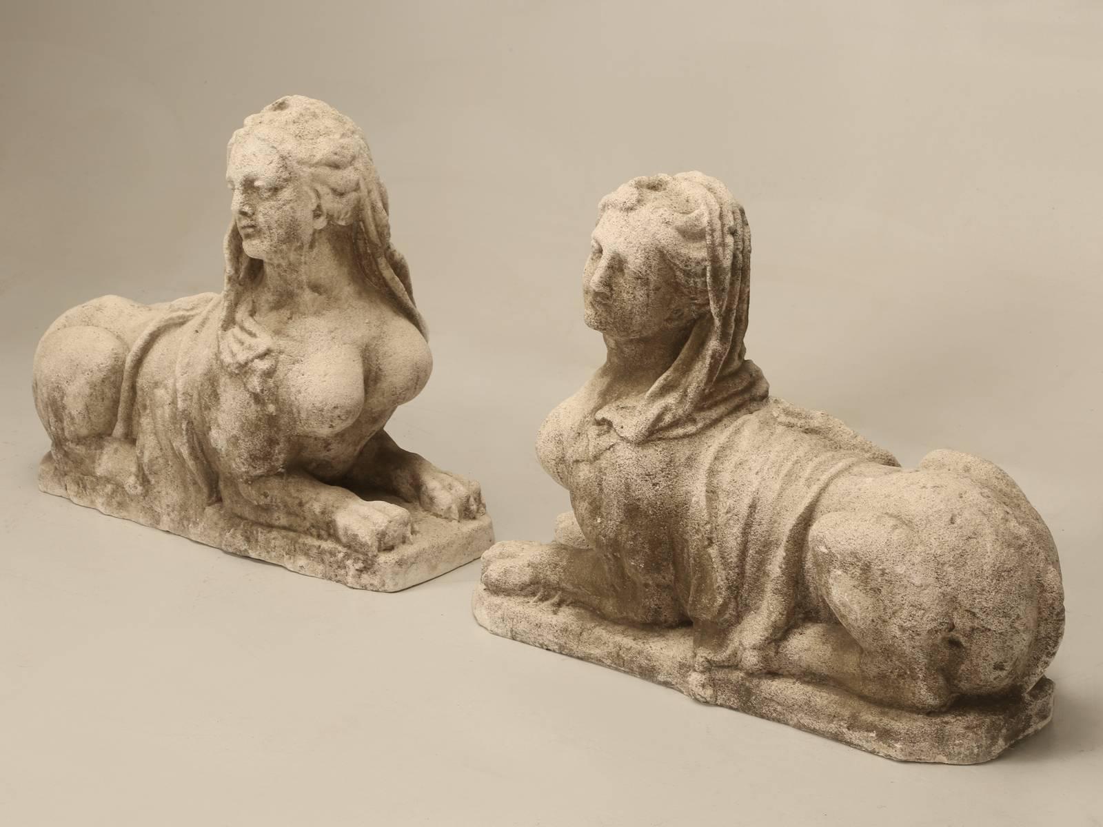 Pair of French Style Sphinx and the best we can tell are incredible copies. The experts at 1stdibs told us, that a company in Holland produced these in the year 2000 and are arguably the best reproductions I have ever seen. Based on their weight, I