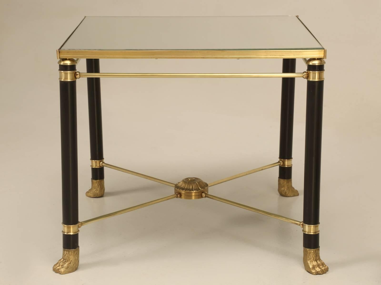 Mid-20th Century Pair of French End Tables in Brass and Glass