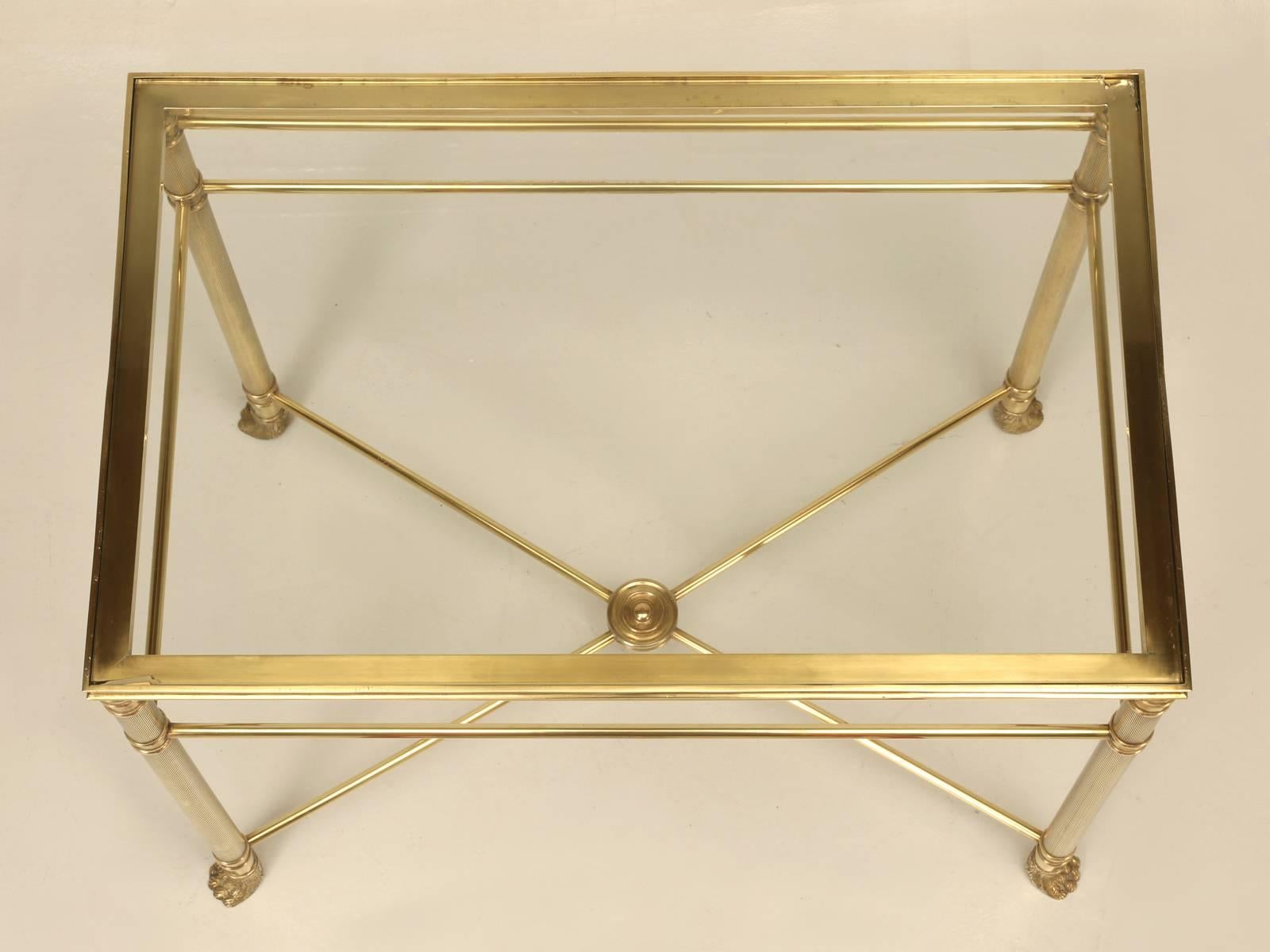 French Mid-Century Modern Brass End Table or Side Table with Lion Paw Feet For Sale