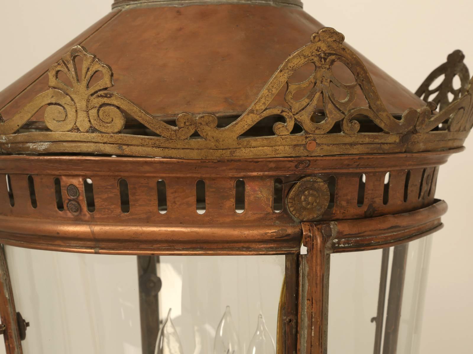 French Antique Copper Lantern In Fair Condition In Chicago, IL