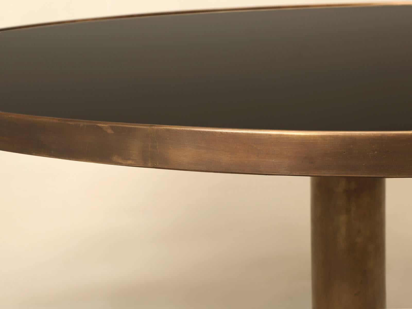 Mid-Century Modern Brass and Black Glass Dining Table